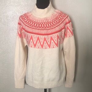 Chic Cream and Pink Patterned Turtleneck Sweater